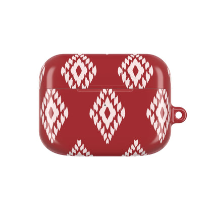 Red case with white geometric pattern on a white background