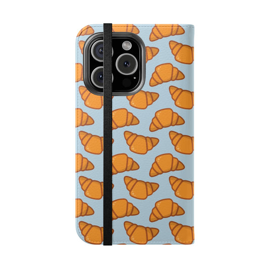 Phone case with croissant pattern on a light blue background | Casenari