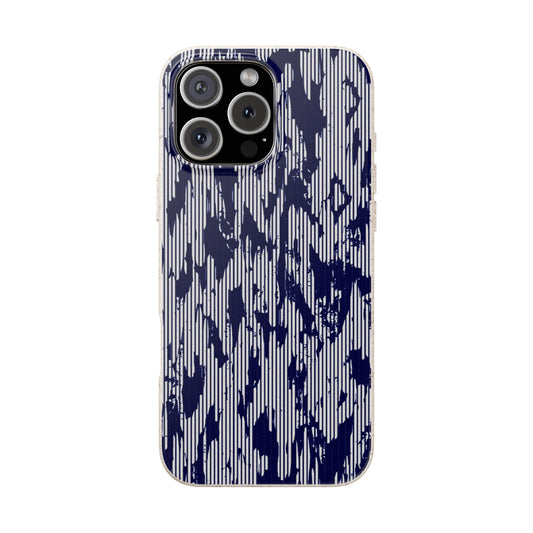 Phone case with blue abstract pattern on a white background