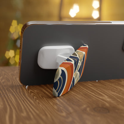 Phone case with a colorful design on a wooden surface