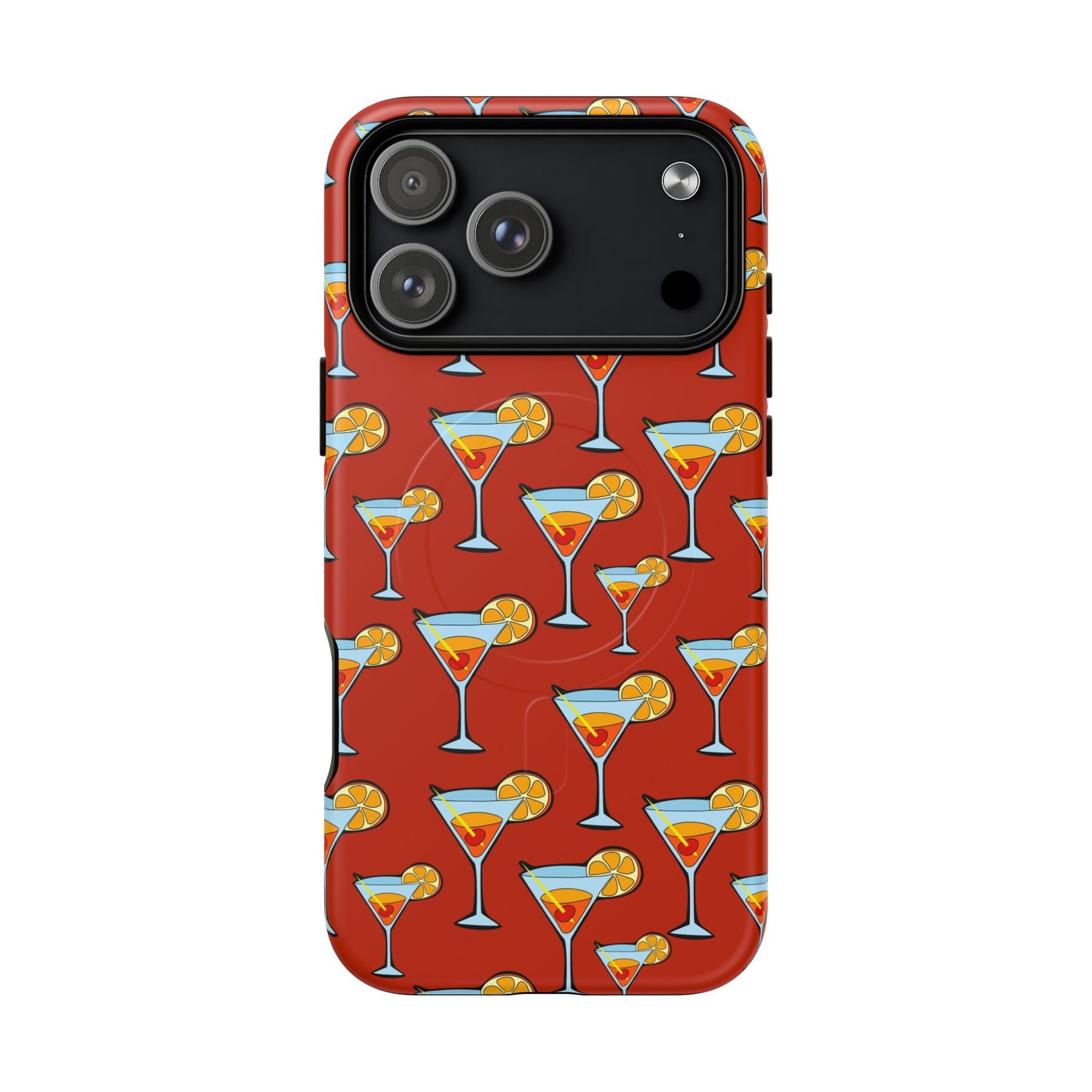 Phone case with cocktail pattern on a red background