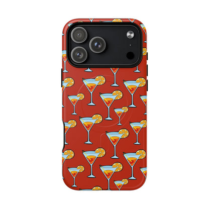 Phone case with cocktail pattern on a red background