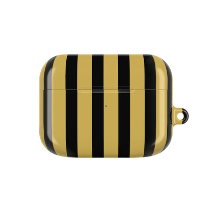 Black and yellow striped case on a white background