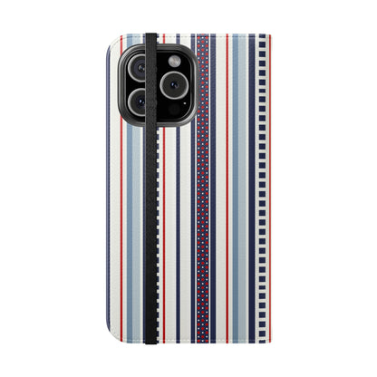 Phone case with striped pattern on a white background