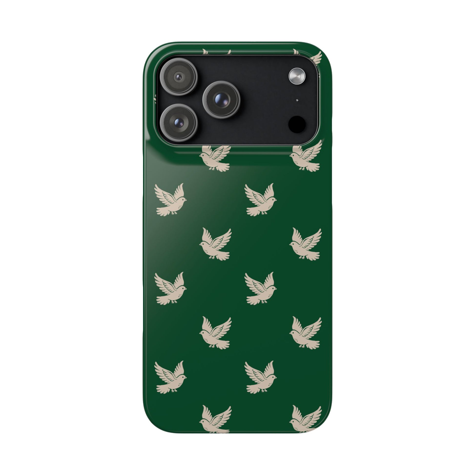 Phone case with bird pattern on a green background