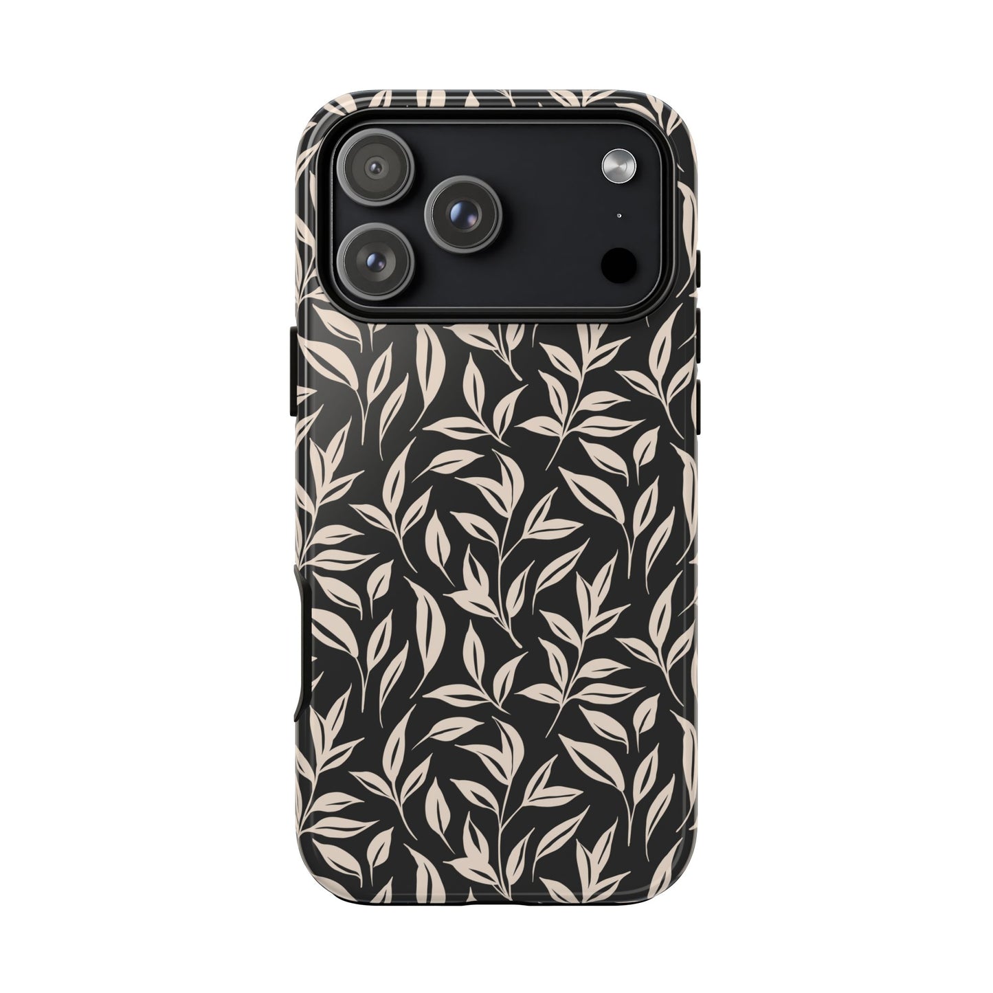 Phone case with leaf pattern on a white background