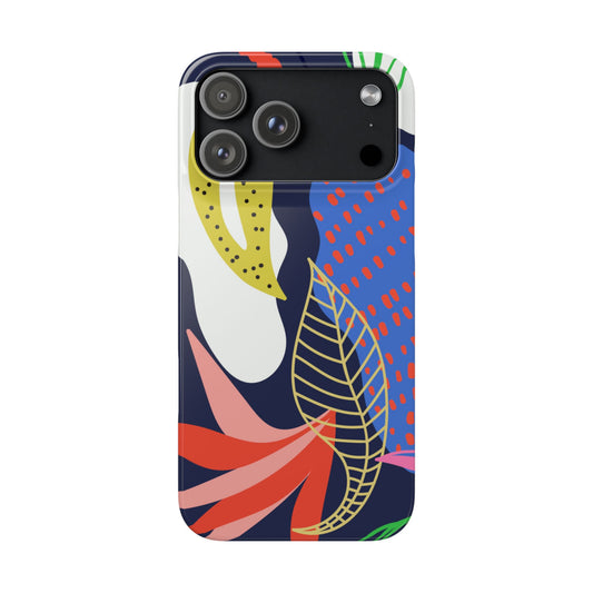 Phone case with colorful abstract design on a white background