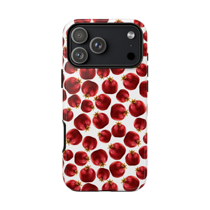 Phone case with red pomegranate pattern on a white background