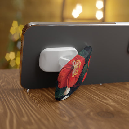 Phone case with floral design on a wooden surface