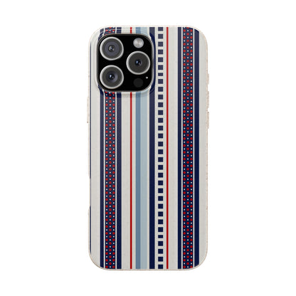 Phone case with striped pattern on a white background