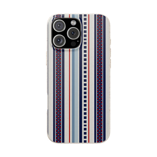 Phone case with striped pattern on a white background