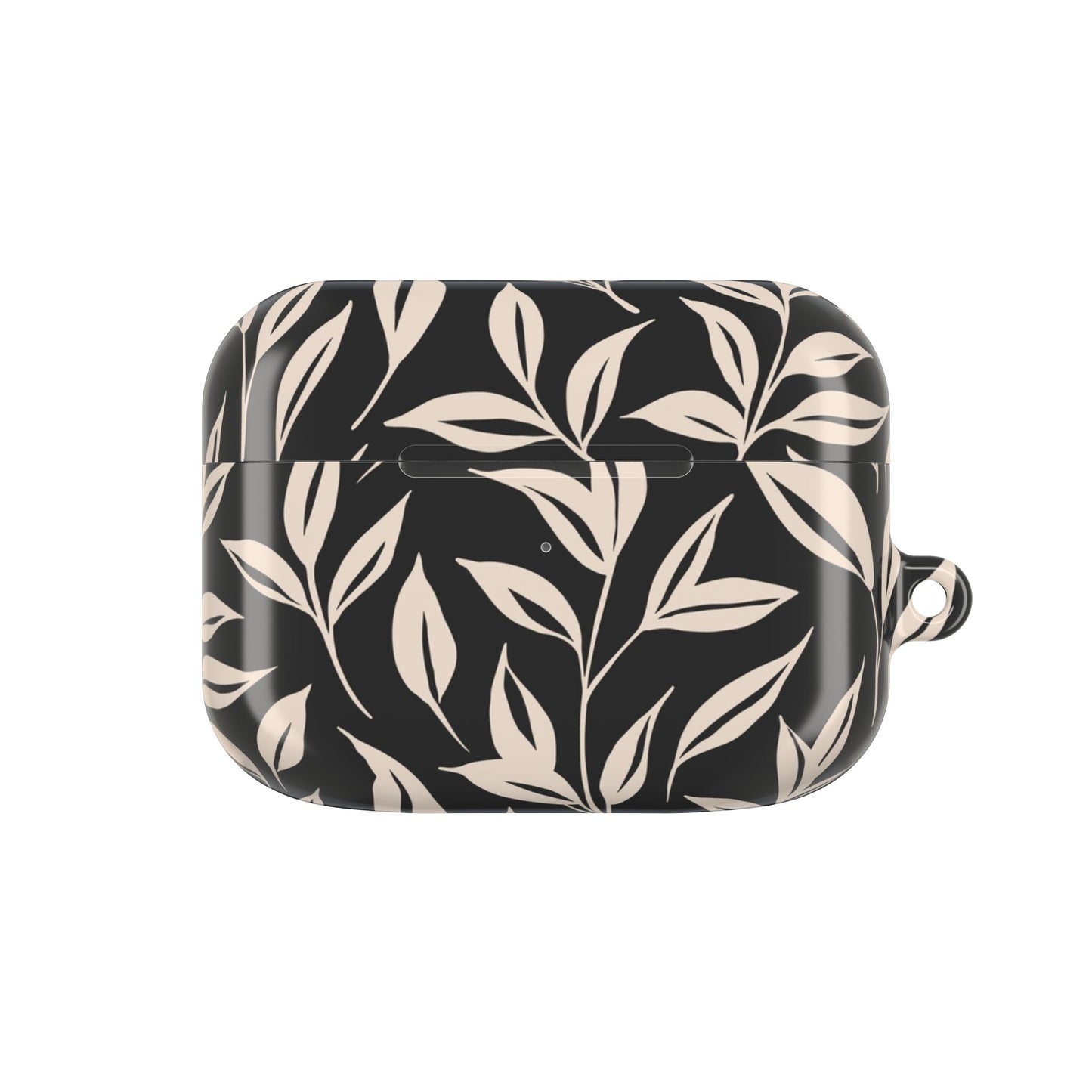 Black case with beige leaf pattern on a white background
