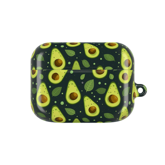 AirPods case with avocado pattern on a white background
