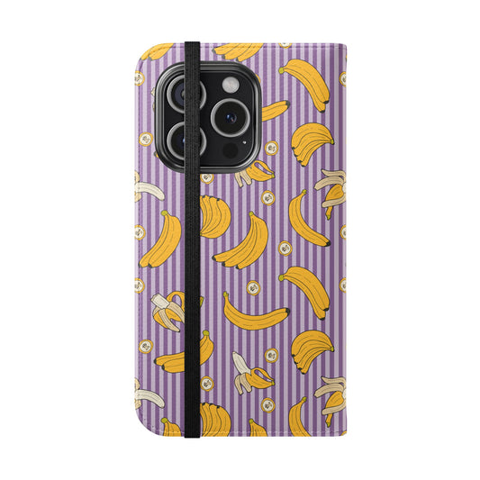 Phone case with banana pattern on a purple background