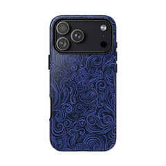 Blue patterned phone case on a white background