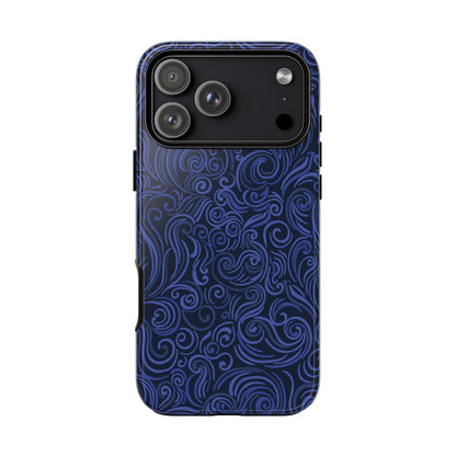 Blue patterned phone case on a white background