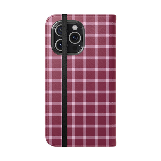 Phone case with a red and white plaid pattern on a white background