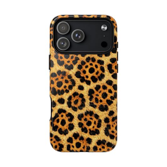 Phone case with leopard print pattern on a white background
