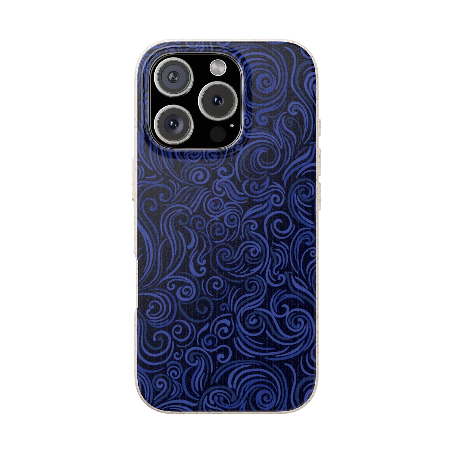 Blue patterned phone case on a white background