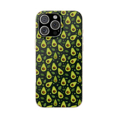 Phone case with avocado pattern on a black background