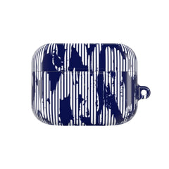Blue and white striped case on a white background