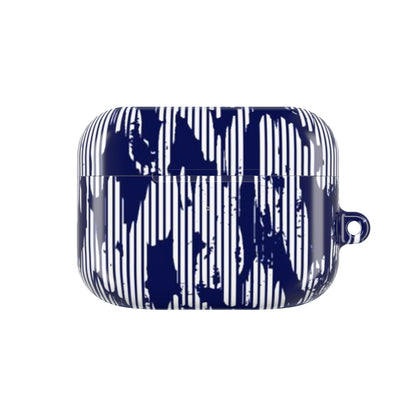 Blue and white striped case on a white background