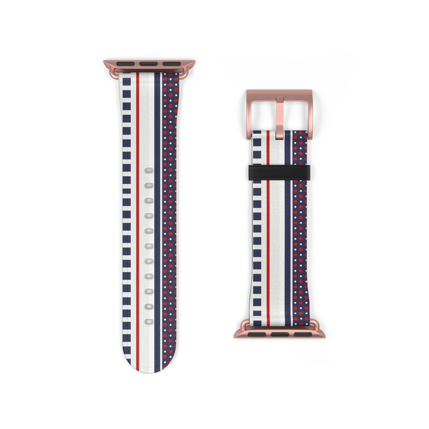 Two watch straps with a striped pattern on a white background