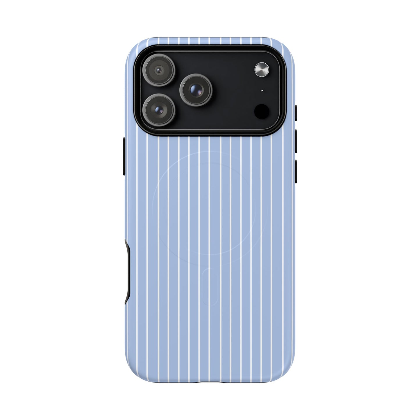 Phone case with blue vertical stripes on a white background