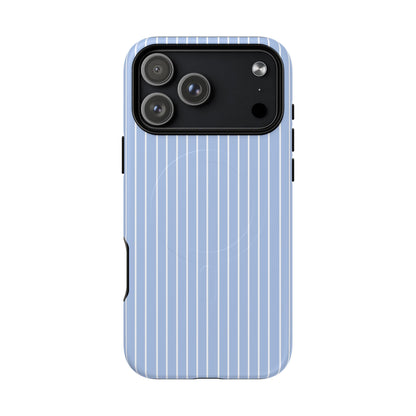Phone case with blue vertical stripes on a white background