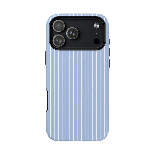 Phone case with blue vertical stripes on a white background