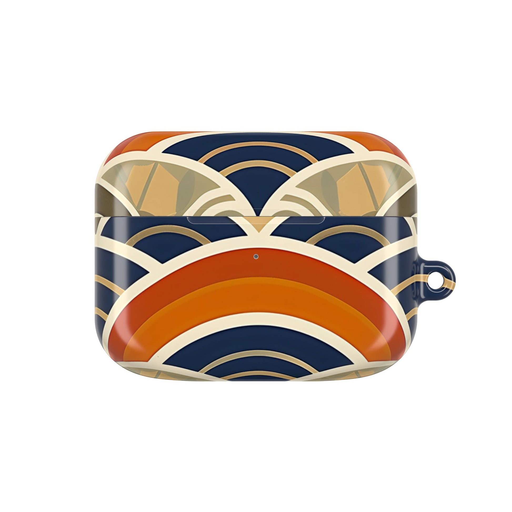 Colorful geometric patterned case on a white background