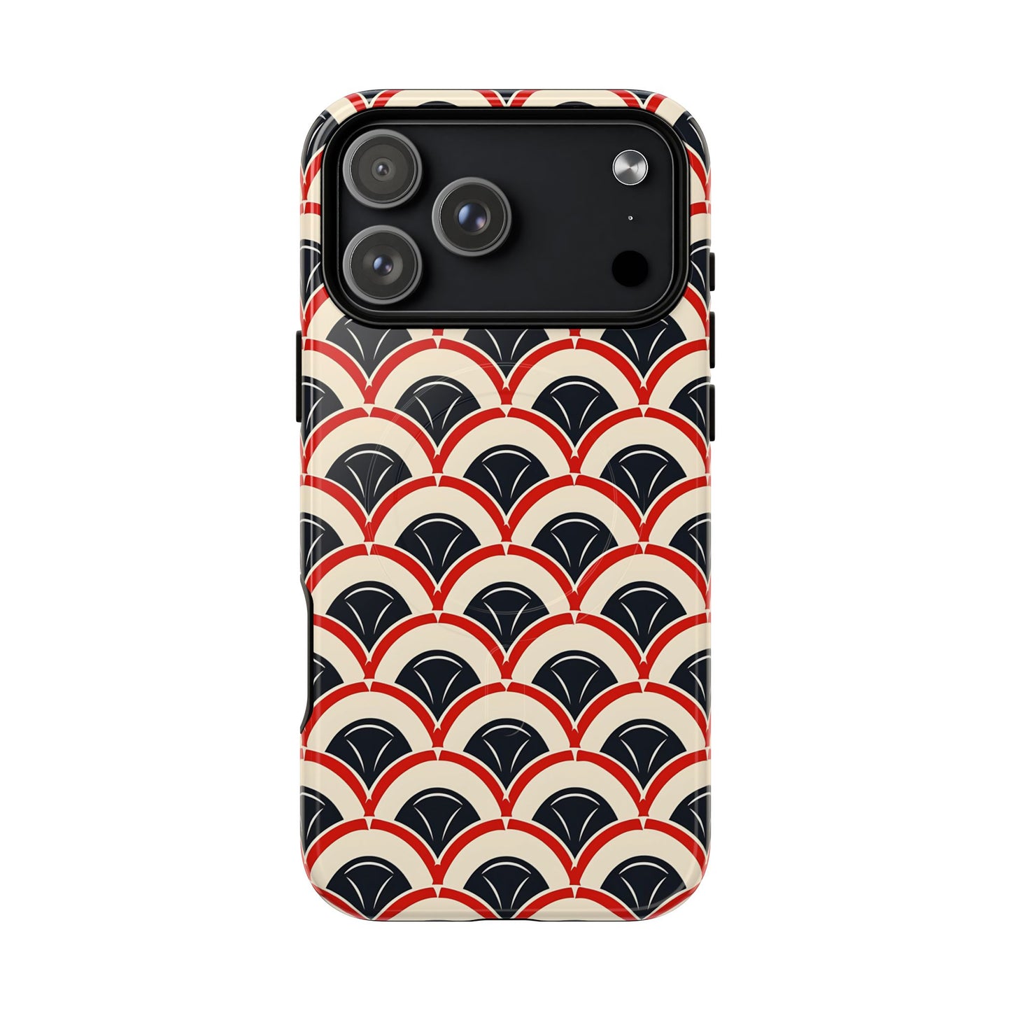 Phone case with a geometric pattern on a white background