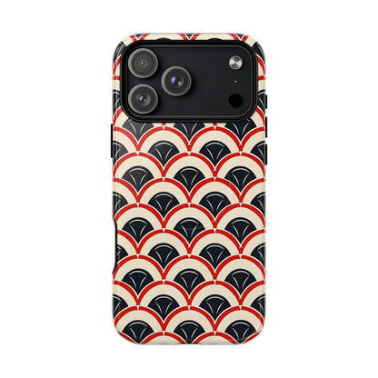 Phone case with a geometric pattern on a white background