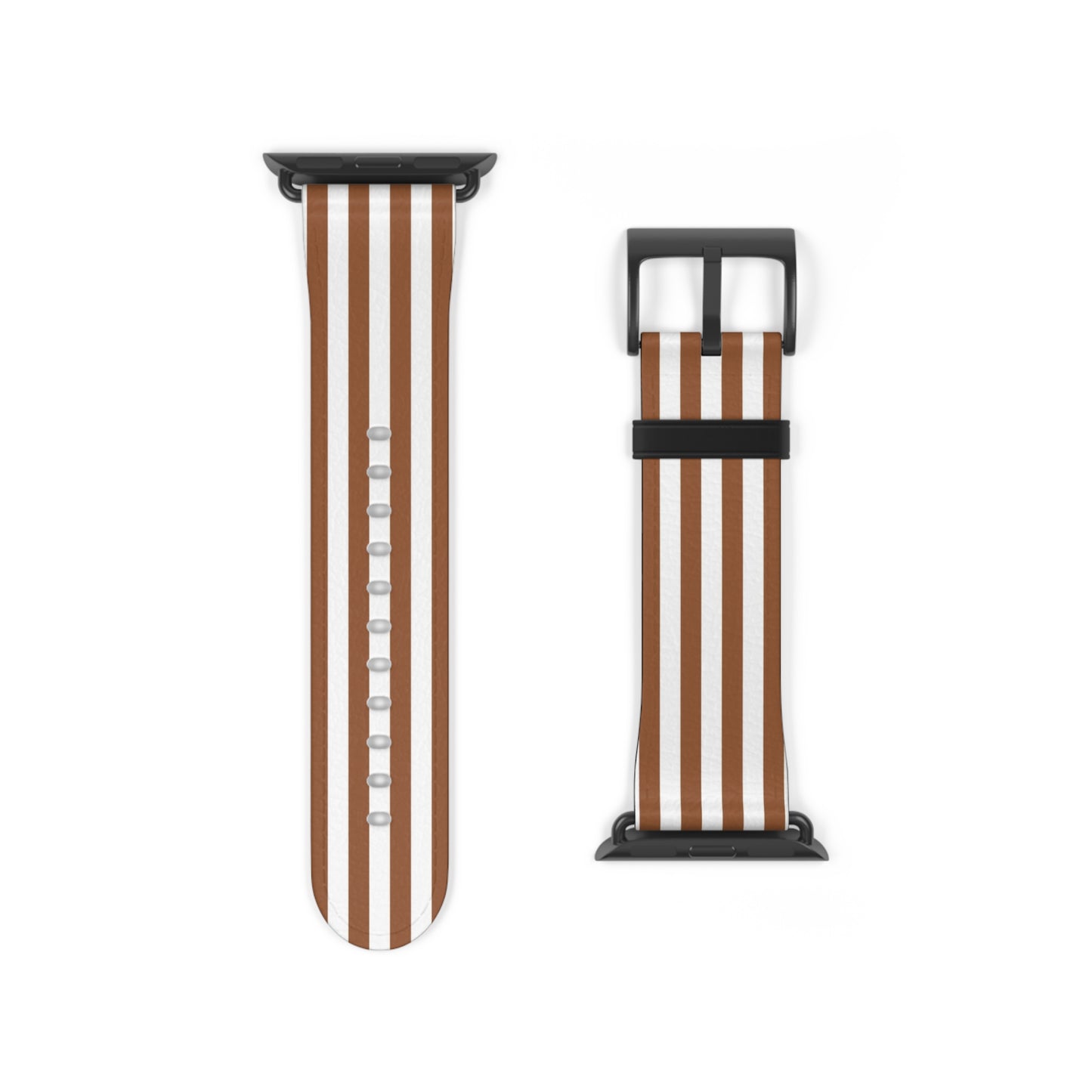 Striped watch band with brown and white stripes on a white background