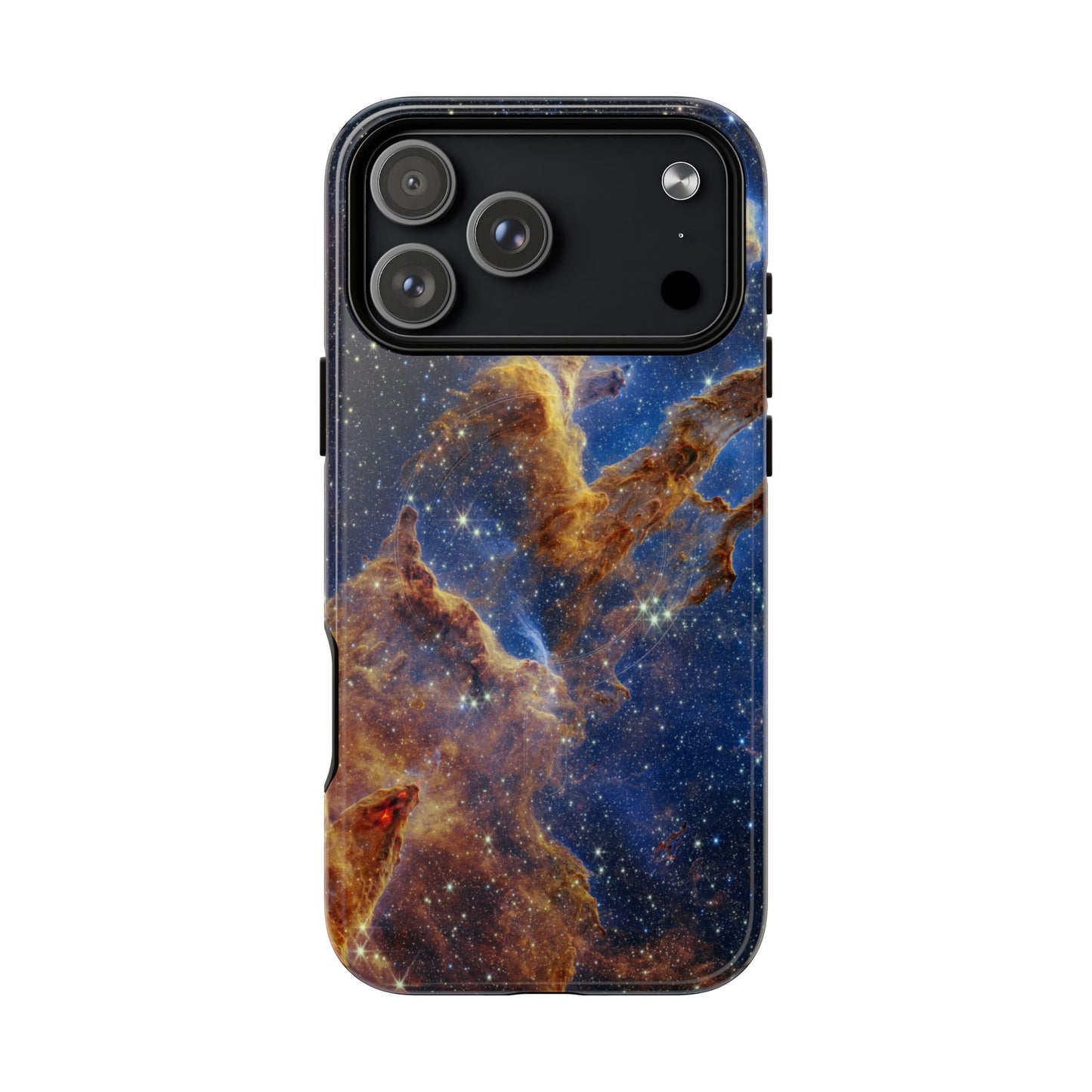 Phone case with a space-themed design on a white background