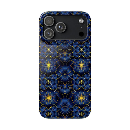 Phone case with blue floral pattern on a white background