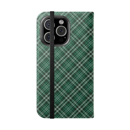 Green plaid phone case with a black strap on a white background | Casenari