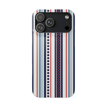 Phone case with striped pattern on a white background
