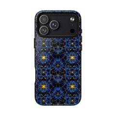 Phone case with blue floral pattern on a white background