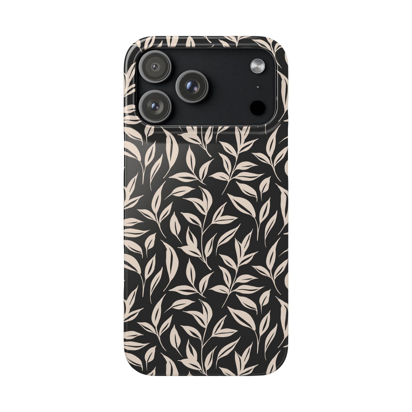 Phone case with leaf pattern on a white background