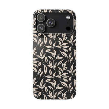 Phone case with leaf pattern on a white background