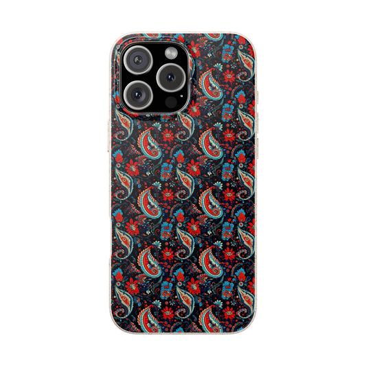 Phone case with a colorful paisley pattern on a white background