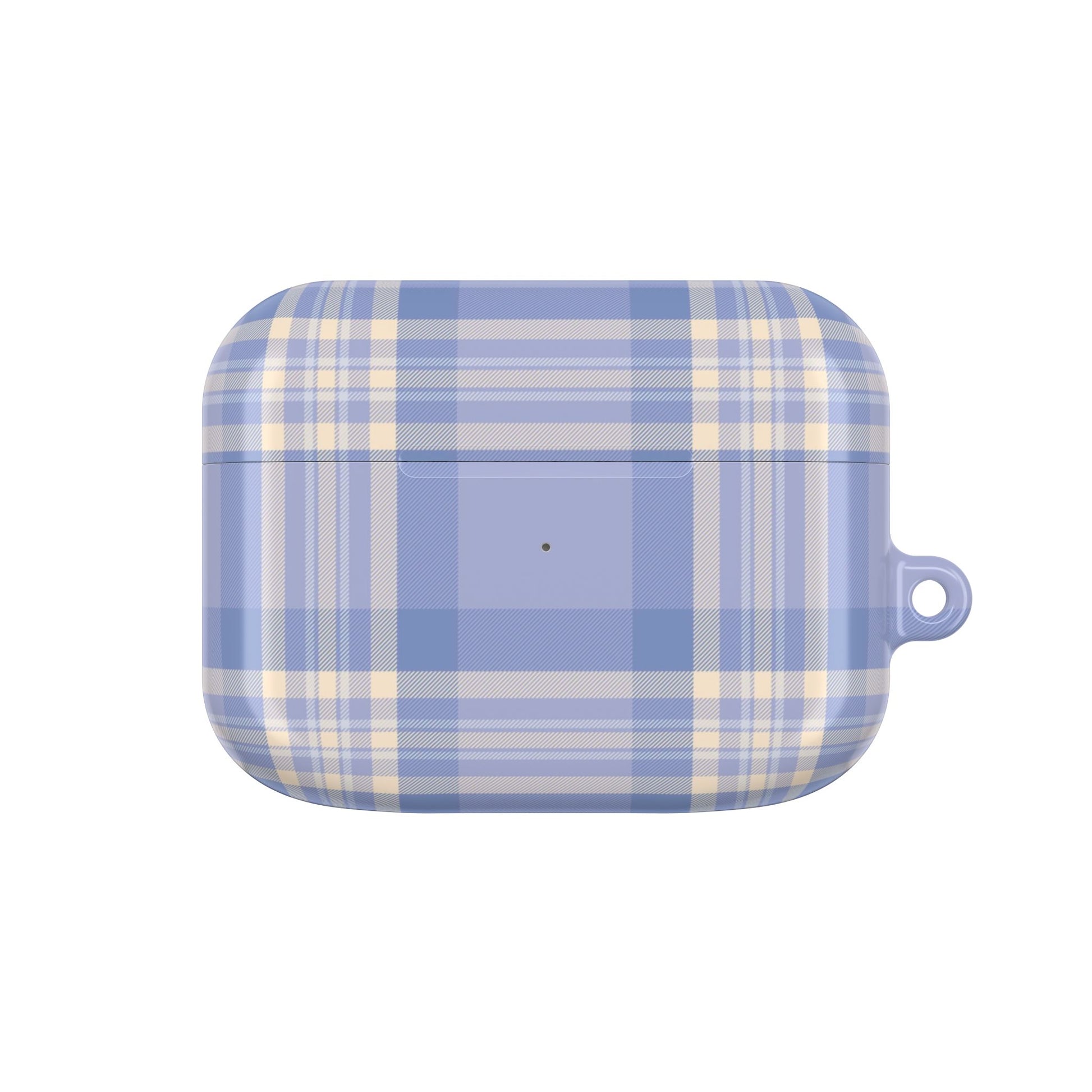 Blue and white plaid case on a white background