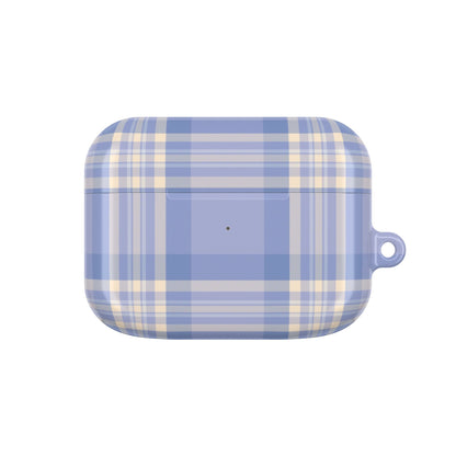 Blue and white plaid case on a white background