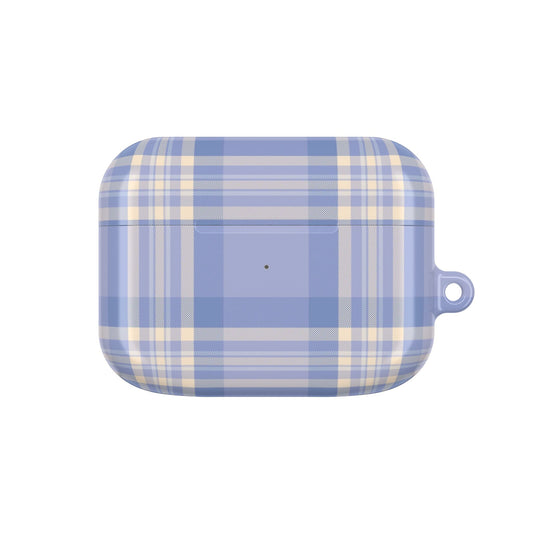 Blue and white plaid case on a white background