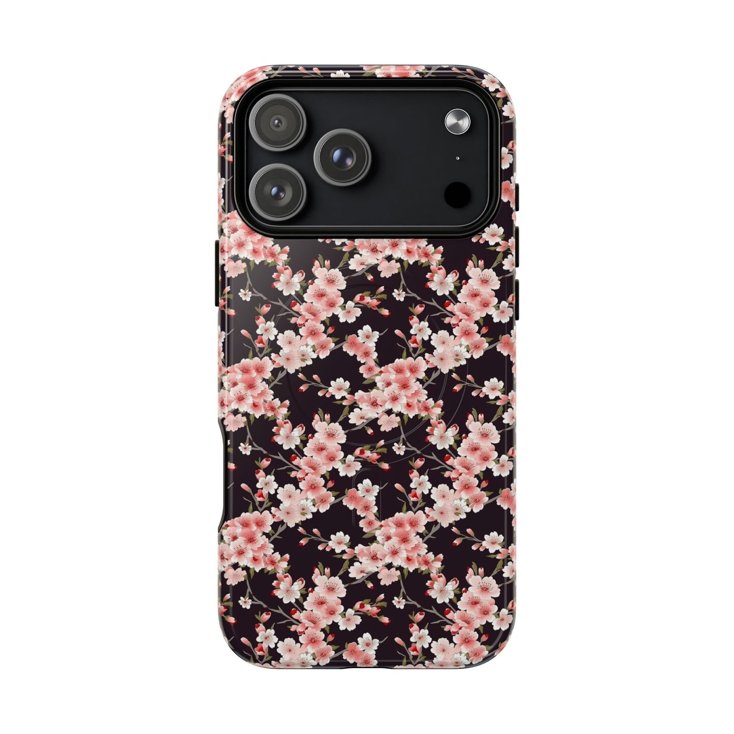 Phone case with pink floral pattern on a black background | Casenari