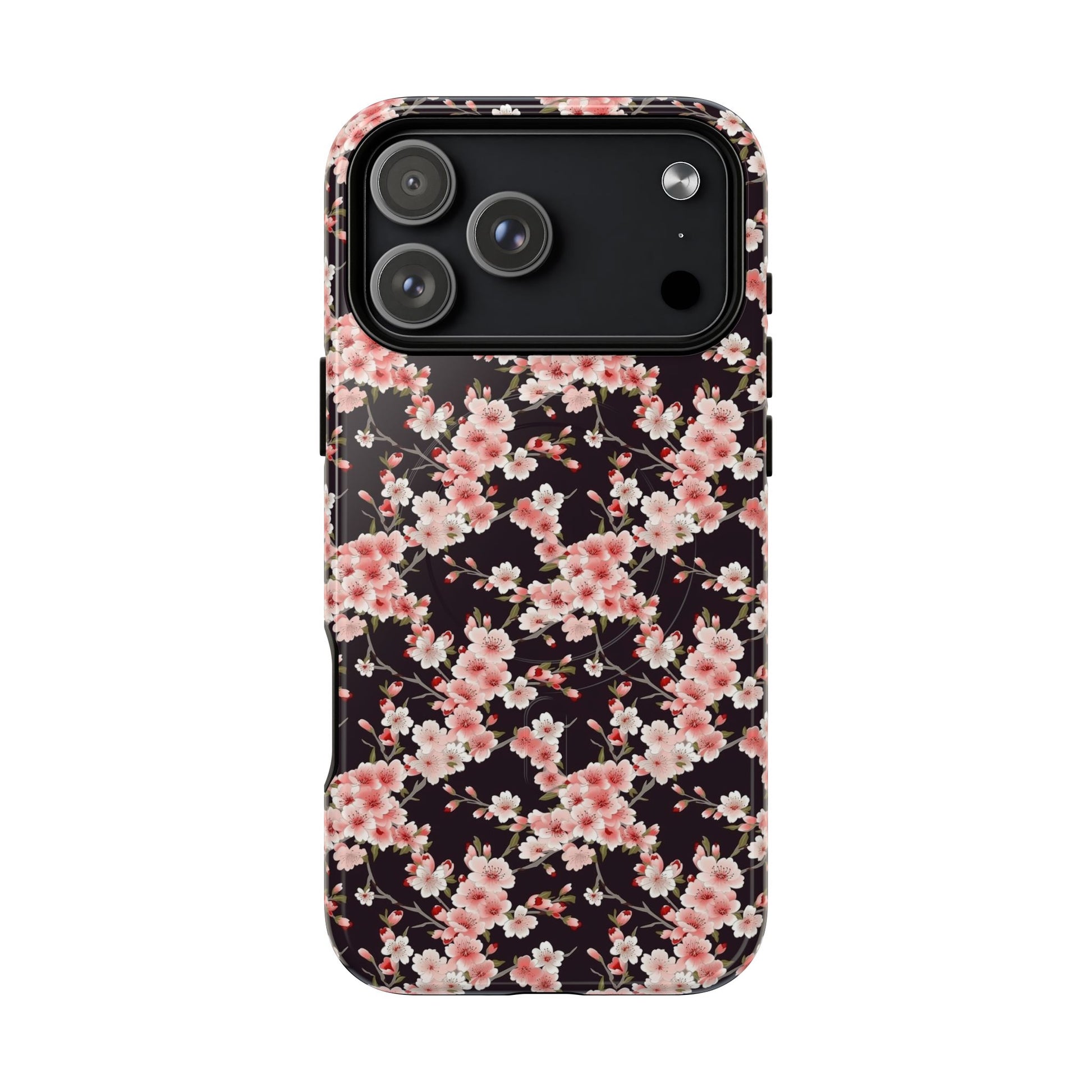 Phone case with pink floral pattern on a black background | Casenari