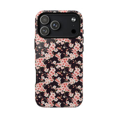 Phone case with pink floral pattern on a black background | Casenari