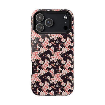 Phone case with pink floral pattern on a black background | Casenari