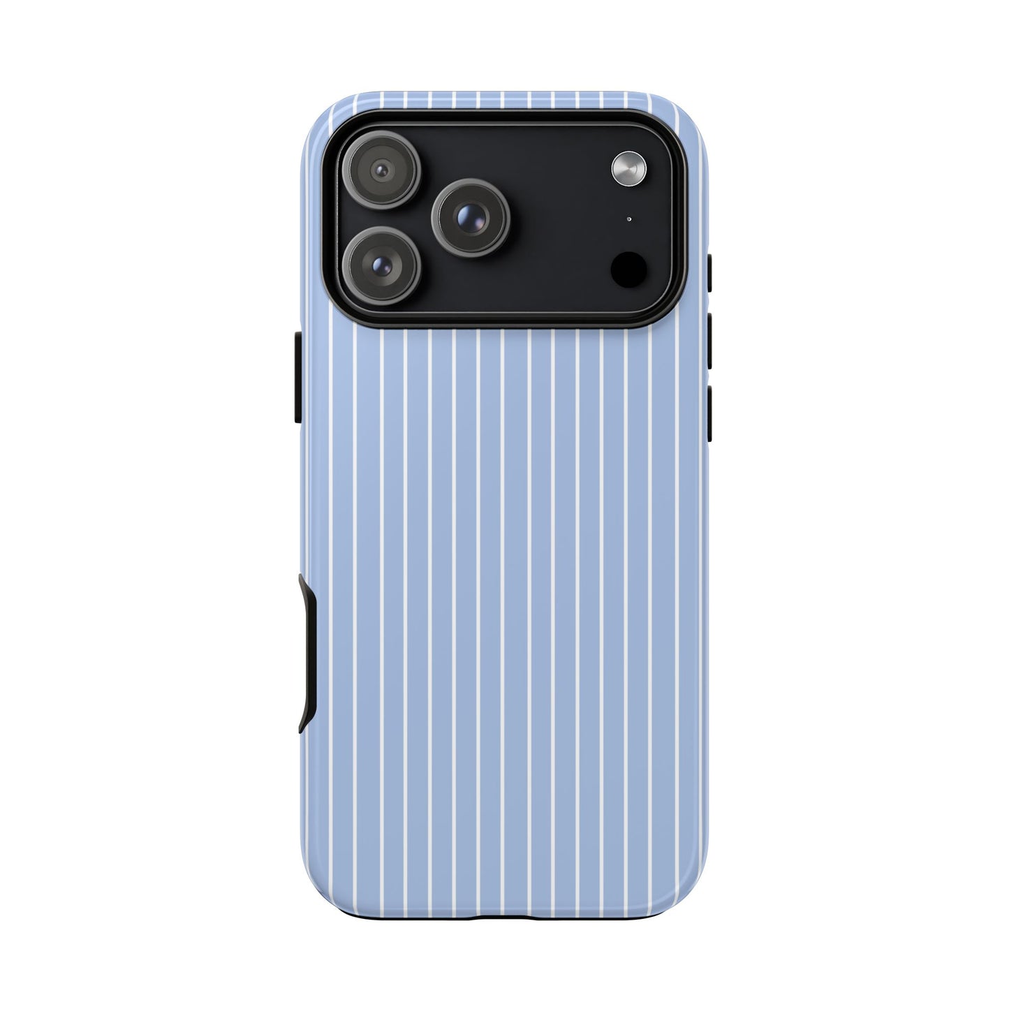 Phone case with blue vertical stripes on a white background